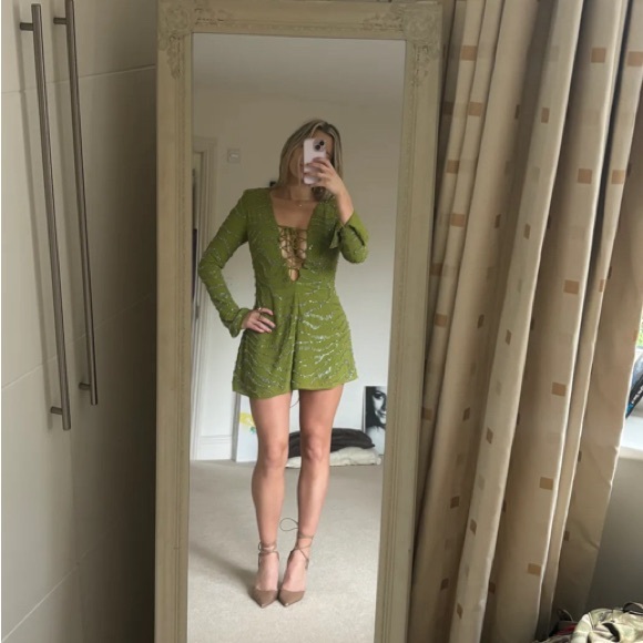 COPY - Oh Polly ESTELLE - Long Sleeve Lace Up Mini Dress in Olive - Picture 5 of 5